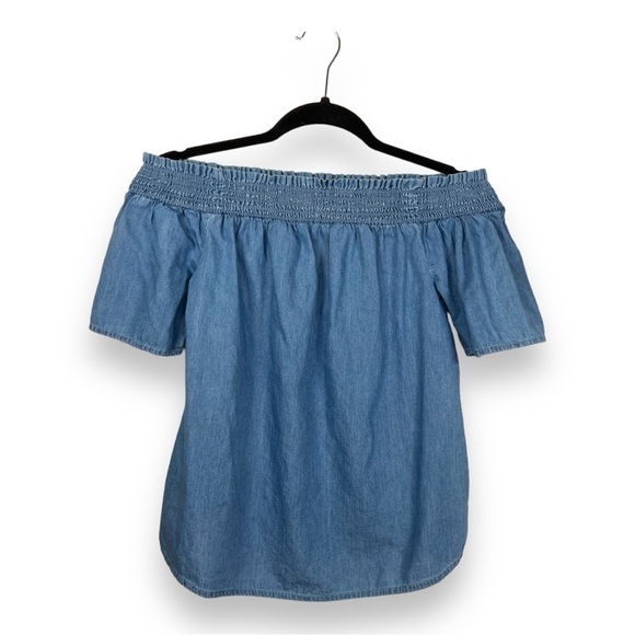 SMALL BLUE LYOCELL TOP BEACH LUNCH LOUNGE OFF SHOULDER PEASANT TOP - Picture 1 of 9